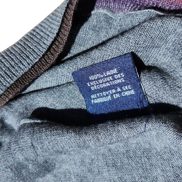 Robert Graham Wool Sweater Men’s Sz L Grey V-Neck Long Sleeve Preppy CozyCore - Picture 9 of 10